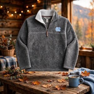 Three Square UNC Tar Heels Sherpa Quarter Zip Pullover Womens Medium Charcoal